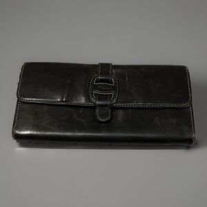 Vintage Salvatore Ferragamo Womens Brown Gancini Leather TriFold Wallet Zip Snap